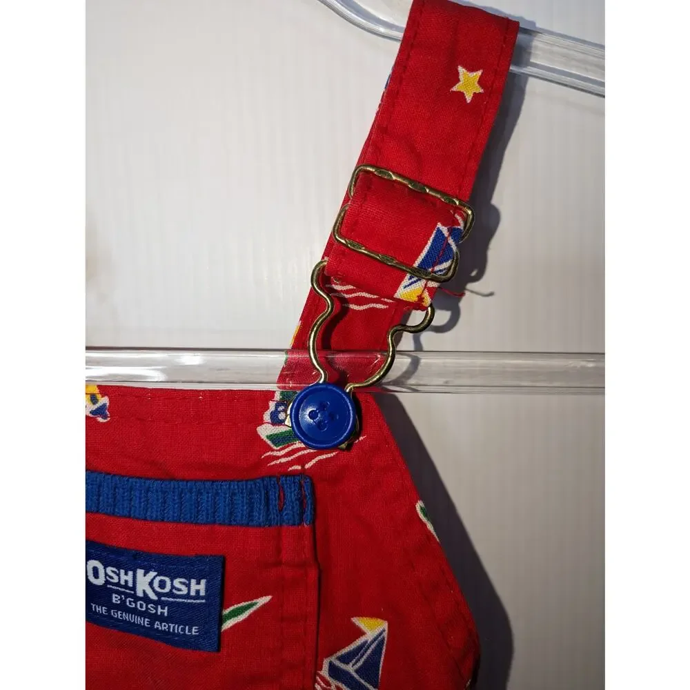 Vintage Child Oshkosh B'Gosh Red Sailboat Overall Shorts Red Size 12 Months